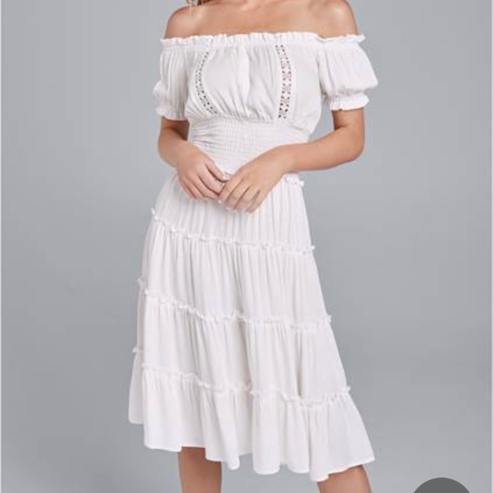 New Venus Off Shoulder White Tiered Dress L.